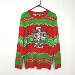 Ugly Christmas Cat Sweater Mens XL Red Green Novelty Graphic Holiday Funny